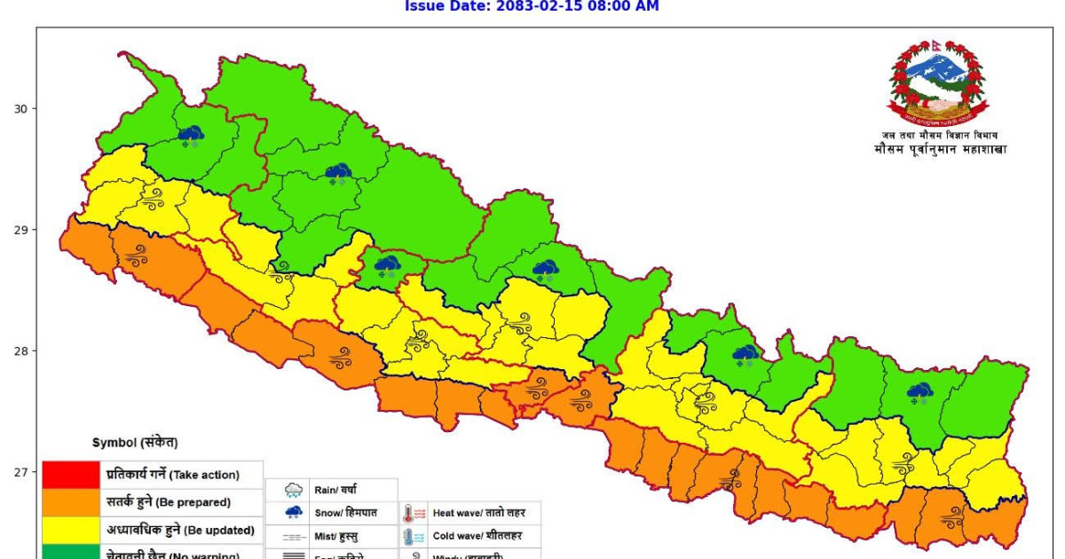 माैसम विभागकाे हावाहुरी सम्बन्धी चेतावनी